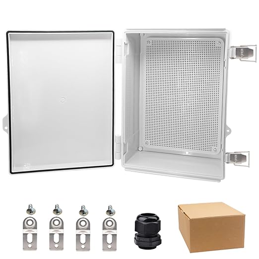 Waterproof Electrical Box, IP67 Junction Box Stainless Steel Latch Hinged Grey Cover Project Enclosure with Wall Bracket 14.6" x 10.6" x 5.9" by YETLEBOX