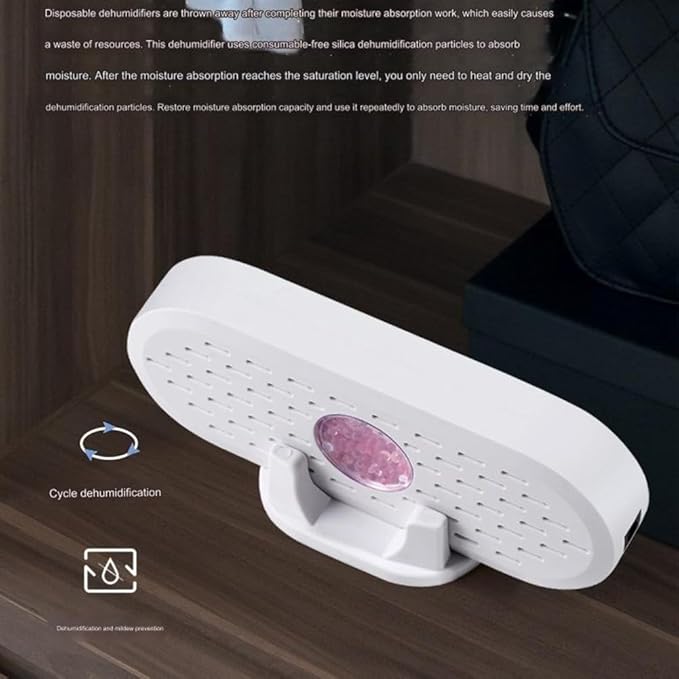 Portable Electric Mini Air Dryer USB Charging Reusable Moisture Absorbent Dehumidifier Compact Design White Plastic For Closets Cabinets Shoe Racks Bookshelves Home Office Travel Easy To Use(1 pcs) - Image 7