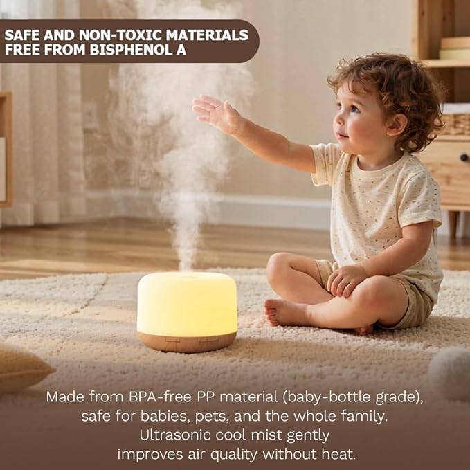 500ml Premium Essential Oil Diffuser,Quiet 4-in-1 Ultrasonic Aromatherapy Humidifier,7 Color LED Lights,with Adjustable Automatic Timer Off Function and Spray Mode. (Light Woodgrain,Classic Model) - Image 6