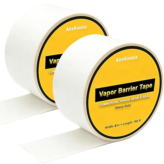 2 Rolls Crawl Space Vapor Barrier Tape - 4 inch x 180Ft Roll Strength Seal for Polyethylene Moisture Barriers & Insulation Tape, White Seam Tape by AireKouzia