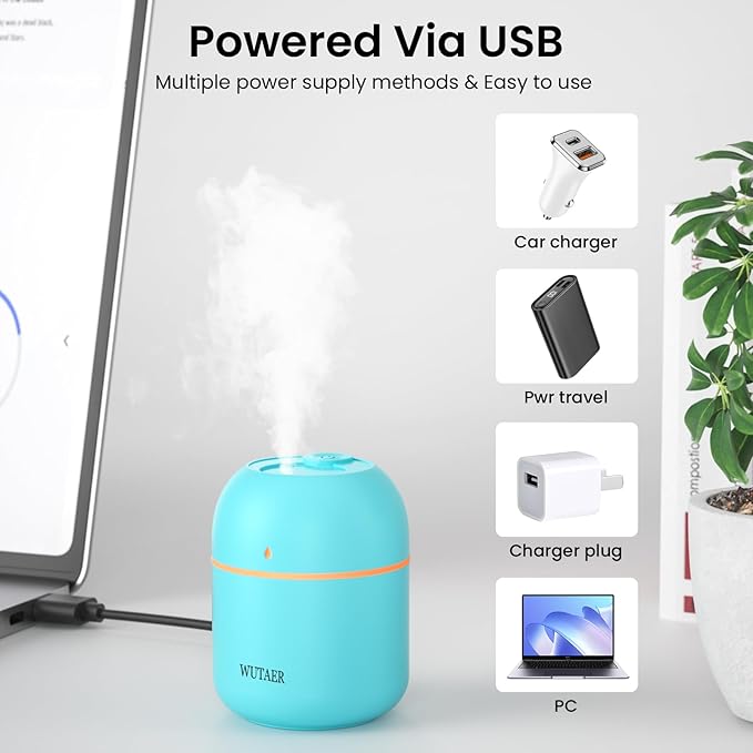 Portable Small Humidifier, WUTAER USB Personal Desktop Humidifier for Car, Office Room, Bedroom, Auto Shut-Off, 2 Mist Modes, Super Quiet(220ml, Green) - Image 5