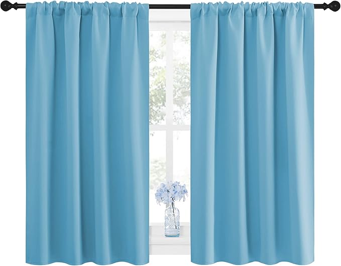 NICETOWN Kitchen Window Blackout Curtain Panels - Energy Saving Window Covering Thermal Insulated Rod Pocket Drapes for Basement(Teal Blue, Set of 2 Panels, 42 by 45 inches Long) - Image 2