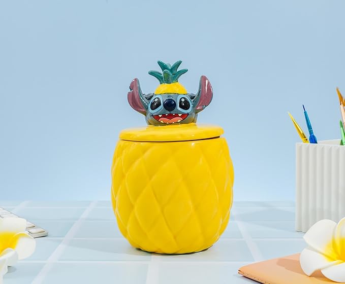 Silver Buffalo Disney Lilo and Stitch Pineapple Tropical 3D Sculpted Ceramic Cookie Snack Candy Jar (Medium) - Image 2
