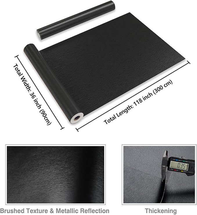 CRE8TIVE Wide 36"x118" Black Stainless Steel Contact Paper for Kitchen Wallpaper Peel and Stick Black Contact Paper Waterproof Adhesive Brushed Metallic Wallpaper for Appliances Backsplash Furniture - Image 2