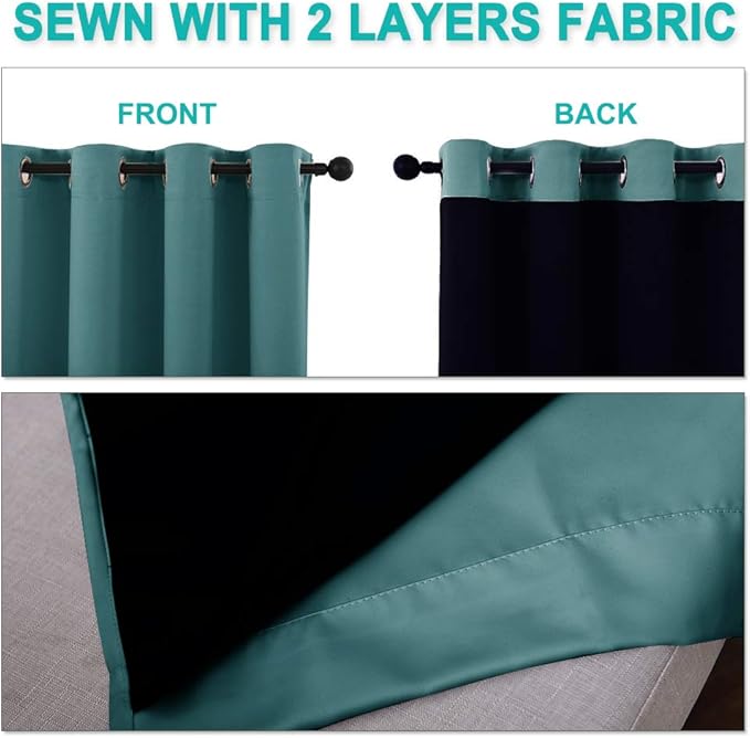 NICETOWN 100% Blackout Curtain with Black Liner, Thermal Insulated 2-Layer Lined Drape, Room Cooling Small Window Drapery for Dining Room (Sea Teal, 1 Panel, 52 inches W by 54 inches L) - Image 4