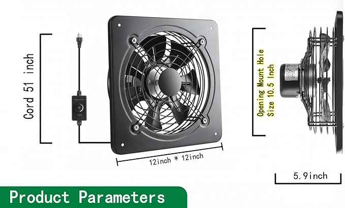 12 Inch Wall Window Exhaust Fan Wall Mounted Ventilation 720 CFM Basement Extractor Fan Industrial Fan for Home Garage Office Commercial Use (12 Inch+Speed Control) - Image 3