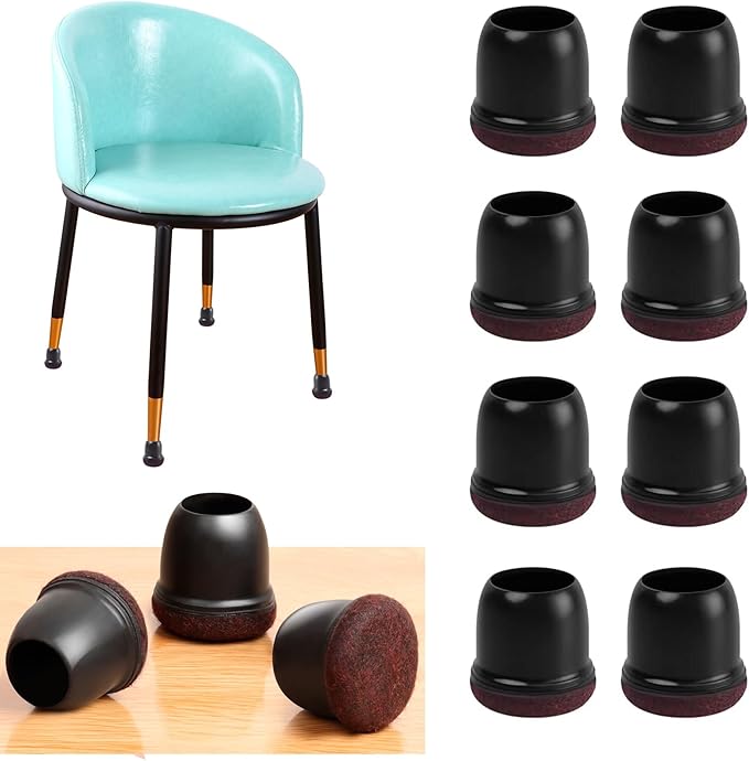 Silicone Chair Leg Floor Protectors with Felt, 16PCS Chair Leg Protectors for Hardwood Floors, Black Furniture Cup Chair Leg Covers to Protect Floors, Anti-Scratches&Noice(Round,Fit:1.1"-1.4") by GAGUIUP