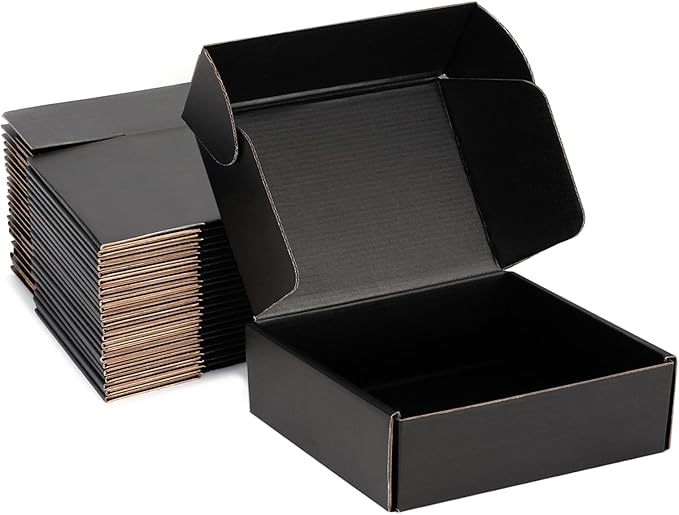 Small Shipping Boxes 10x10x3 Inch (25 Pack) - Sturdy Black Corrugated Cardboard Boxes for Small Business, Ecommerce, Mailing & Packaging | Recyclable Gift & Storage Boxes by DUZCLI