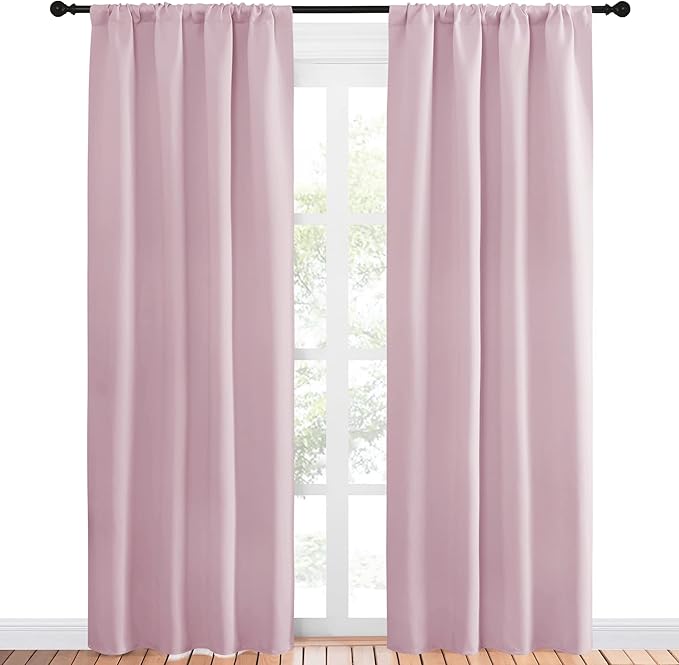NICETOWN Living Room Blackout Curtains - Nursery Essential Thermal Insulated Solid Rod Pocket Blackout Panels/Drapes (Lavender Pink=Baby Pink, 1 Pair, 42 x 84 Inch) - Image 2