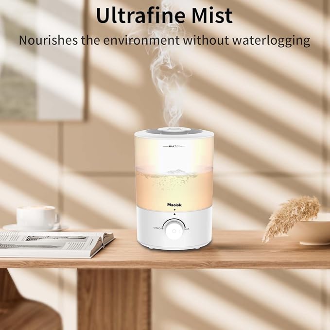 Humidifiers for Bedroom, Cool Mist Top Fill Diffuser with 25Watt for Home Large Room, 360° Nozzle, Rapid Ultrasonic Humidification for Baby Nursery and Plant(3.1L) - Image 3