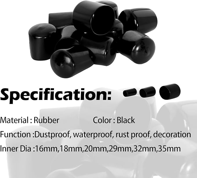 10 PCS Black Round Vinyl Rubber End Caps Kits, Flexible Screw Thread Protectors Safety Cover for Metal Tubing Rod Bolt, 29mm (29/25 inch) - Image 6
