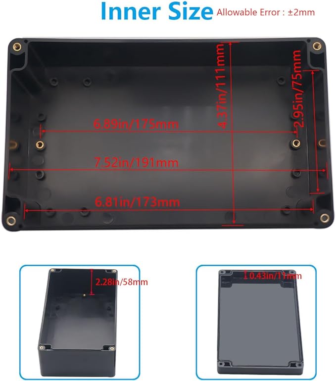 Outdoor Waterproof Junction Box IP67 Project Box ABS Black Electrical Boxes Electronic Enclsoure for DIY Project 7.9 x 4.7 x 3 inch (200x120x75mm) - Image 5