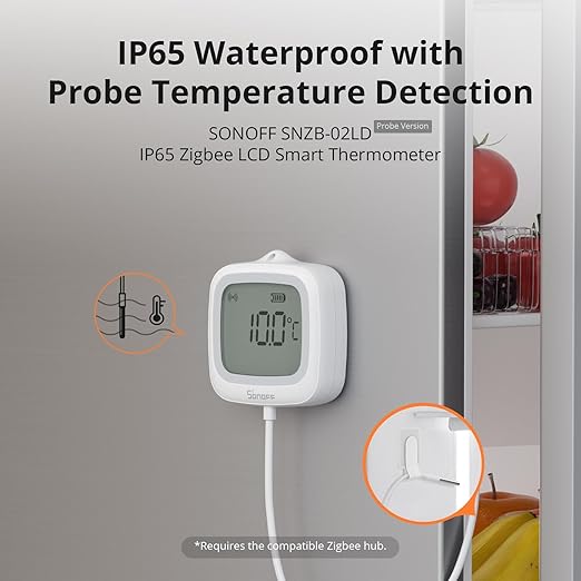 SONOFF SNZB-02LD Zigbee Waterproof Temperature Sensor with 1.5M Stainless Steel Probe, LCD Display, -40~115°C Range, APP Monitoring, Magnetic Mount, Works with Zigbee Hub - Image 2
