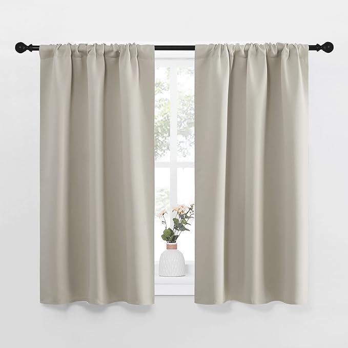 NICETOWN Blackout Curtains for Living Curtains, Room Darkening Window Curtain Panels, Easy-Care Solid Thermal Insulated Draperies/Drapes for Daughter Room (Natural, 2 Panels, 34 by 45) by NICETOWN