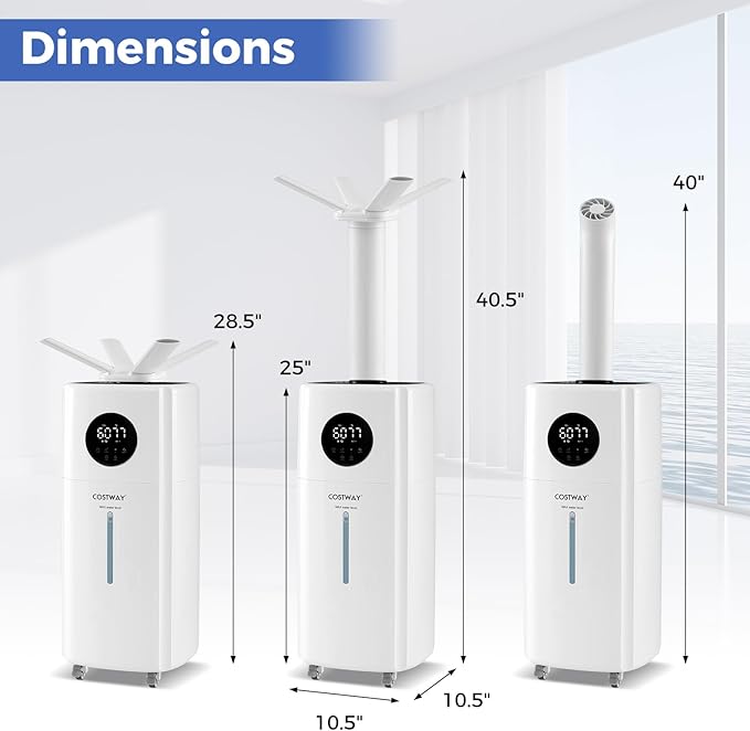 COSTWAY 21L/5Gal Humidifier for Large Room, Top Fill Whole House Humidifier, 3 Mist Levels, Extension Tube, 360° Nozzles & Remote Control for Bedroom, Plants - Image 9