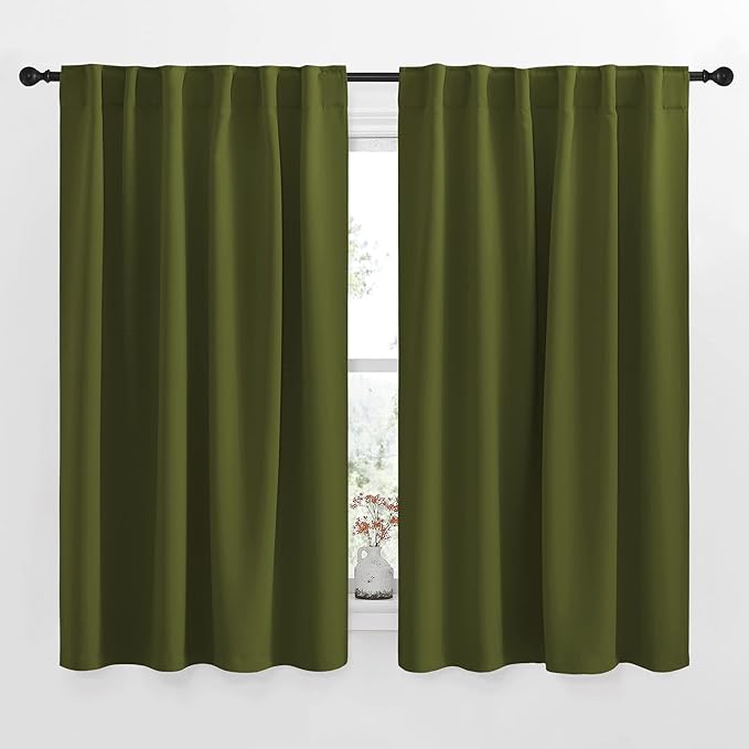 NICETOWN Bedroom Curtains Blackout Draperies Panels - (Olive Green) 52 inches x 54 inches, Double Panels, Thermal Insulated Rod Pocket/Back Tab Blackout Curtains for Christmas Window by NICETOWN