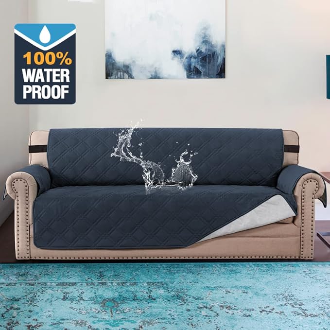 H.VERSAILTEX 100% Waterproof Sofa Slipcover Washable Sofa Cover Non-Slip Couch Cover for 3 Cushion Cover Furniture Protector for Pets Couch Slipcovers with Puppy Paw Silicone Backing (Sofa, Navy) - Image 2