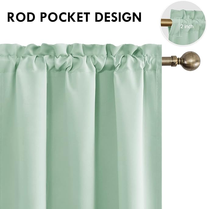 DWCN Thermal Short Blackout Curtains for Bedroom/Kitchen, Energy Saving Room Darkening Curtains for Nursery/Bedroom/Kitchen(W42 x L36 inch，Light Green, Set of 2 Panels, Top of Rod Pocket) - Image 3