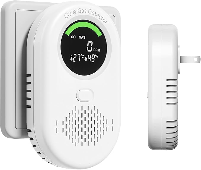 Carbon Monoxide & Natural Gas Detector, 4-in-1 Plug-in with LCD Temperature and Humidity Display for Home and Travel by zealme