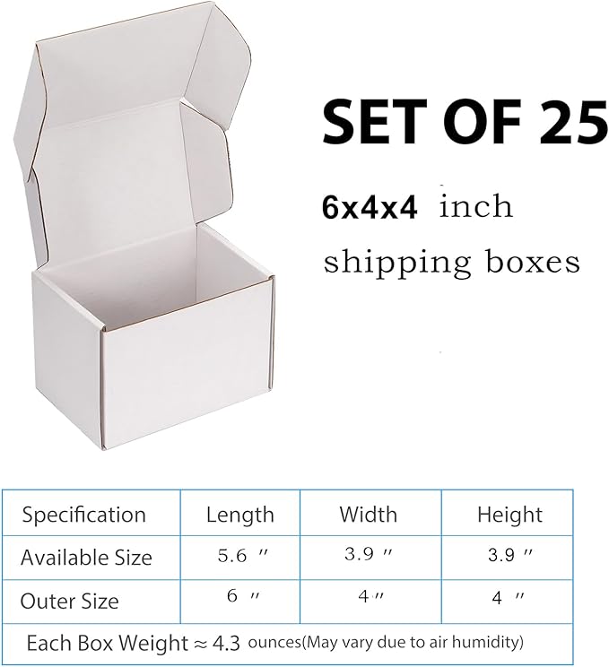 Small Shipping Boxes 6x4x4 Inch (25 Pack) - Sturdy White Corrugated Cardboard Boxes for Small Business, Ecommerce, Mailing & Packaging | Recyclable Gift & Storage Boxes - Image 2