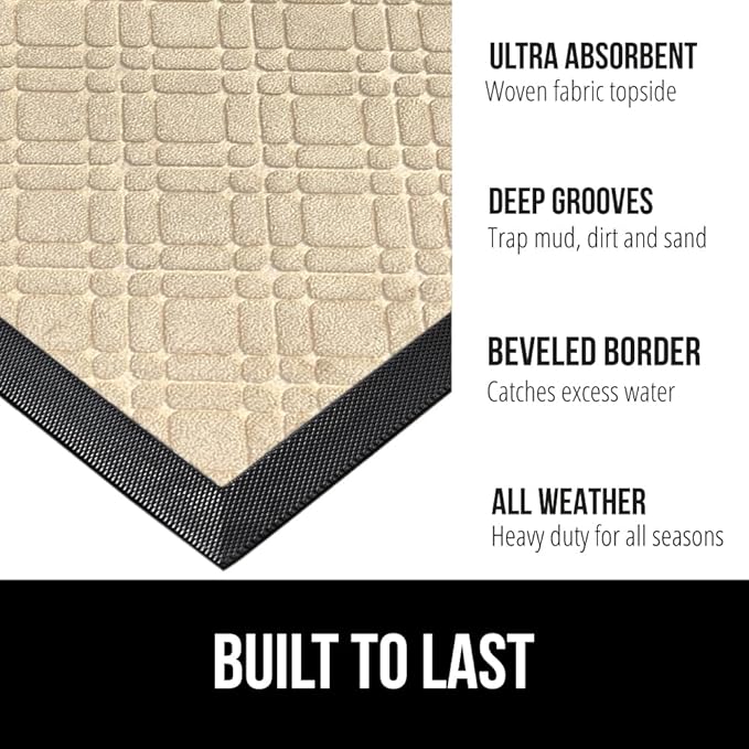 GORILLA GRIP 100% Waterproof All-Season WeatherMax Doormat, 72x24, US Designed Natural Rubber, Stain and Fade Resistant, Low Profile Indoor Outdoor Door Mats, Easy Clean Patio Mat, Modern Latte - Image 2