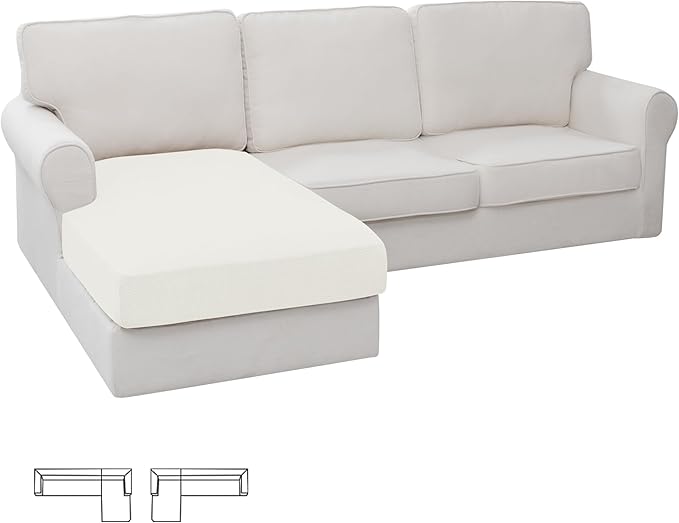 Easy-Going Stretch Sectional Couch Covers 1 Piece Chaise Lounge Slipcover L Shape Separate Cushion Couch Seat Chaise Cover for Both Left/Right Sectional Couch Cream by Easy-Going