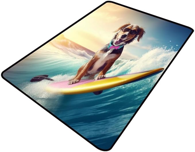 Area Rug, Surfing Dog Pattern Printing Lightweight Area Rugs Fade Resistant, Flame Resistant, Quick Dry, Stain Resistant, Waterproof Floor Carpet for Living Room Bedroom, 36 x 60 Inch by Snarena