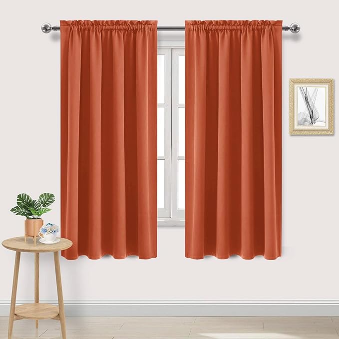 DWCN Blackout Curtains Thermal Insulated, Energy Saving & Noise Reducing Bedroom and Living Room Curtains, Burnt Ochre, W 52x L 63 Inch, Set of 2 Rod Pocket Curtain Panels by DWCN