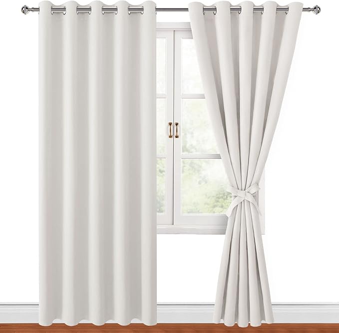 Hiasan Blackout Curtains for Bedroom, 60 x 84 Inches Long - Thermal Insulated & Light Blocking Window Curtains for Living Room/Kids Room, 2 Drape Panels Sewn with Tiebacks, Ivory by Hiasan