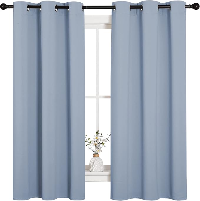 NICETOWN Vintage Blue Blackout Curtains 45 inches Length for Cafe, 2 Panels, 34" Wide, Thermal Insulated Decoration Drapes for Small Window - Image 2