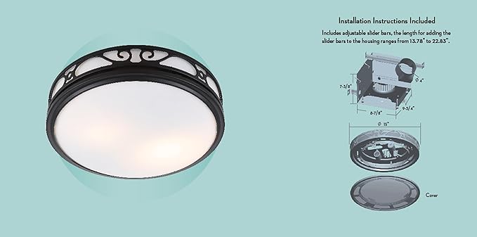 Good Housekeeping Roman (83007) Decorative 110 CFM 3.0 Sones Bathroom Ventilation Exhaust Fan with Light & Night-Light (Matte Black) - Image 4