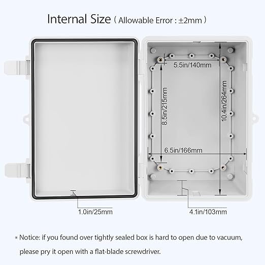 Junction Box ABS Plastic IP65 Waterproof Dustproof Universal Electrical Enclosure, Hinged Shell Outdoor and Indoor Usage Project Box11.4"x 7.5" x 5.5"(290 x 190 x 140mm), Grey - Image 4