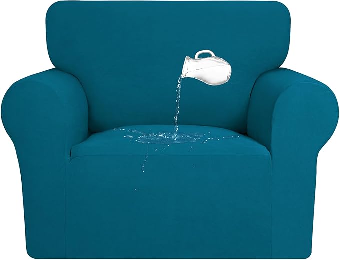 PureFit 100% Dual Waterproof Couch Cover Slipcovers for Couches and Sofas - Stretch Non Slip Fleece Sofa Covers Washable, Leakproof Furniture Protector for Kids, Pets, Dog (Chair, Peacock Blue) by PureFit