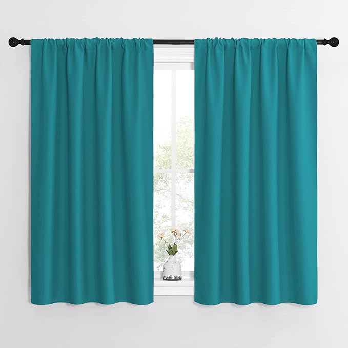 NICETOWN Peacock Blue Blackout Curtains Panels for Window, Thermal Insulated Rod Pocket Blackout Drapes/Draperies for Living Room (2 Panels, W42 x L54 inches) by NICETOWN