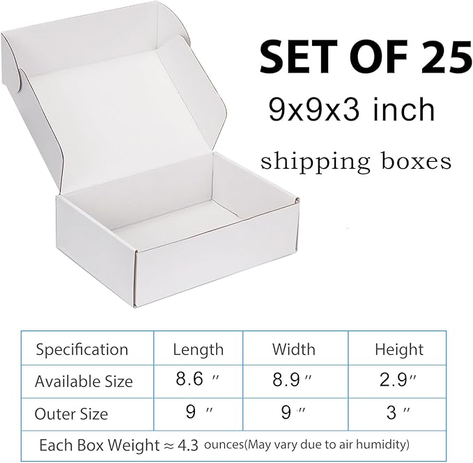 Small Shipping Boxes 9x9x3 Inch (25 Pack) - Sturdy White Corrugated Cardboard Boxes for Small Business, Ecommerce, Mailing & Packaging | Recyclable Gift & Storage Boxes - Image 2