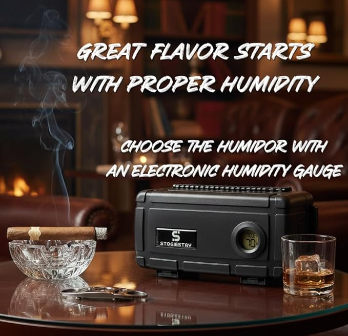 StogieStay Travel Humidor for Cigars – Digital Hygrometer, Airtight & Waterproof Case Holds Up to 5 Cigars (60 Ring Gauge) – Portable Cigar Storage, Protective Foam Insert, Premium Gift - Image 5
