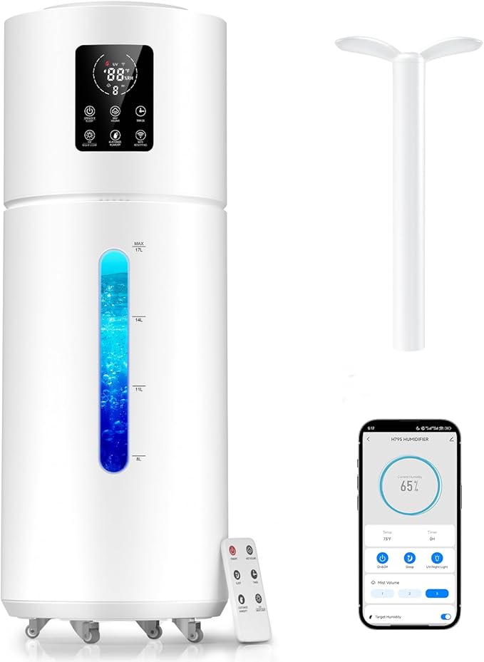 Smart Humidifiers for Large Room Bedroom Home 1800 sq.ft, 17L/4.5Gal Large Humidifier with Extension Tube & 3 Mist Modes, Top Fill Whole House Cool Mist Humidifiers for Plant Commercial Office by HumidifiersLargeRoomBedroom