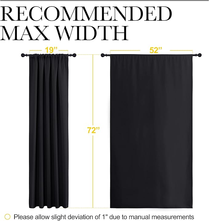 NICETOWN Black Blackout Curtain Blinds - Solid Thermal Insulated Window Treatment Blackout Drapes for Bedroom (2 Panels, 52 inches Wide by 72 inches Long) - Image 7