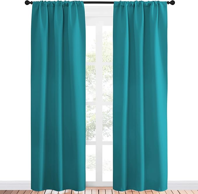 NICETOWN Peacock Blue Blackout Curtains Panels for Window, Thermal Insulated Rod Pocket Blackout Drapes/Draperies for Living Room (2 Panels, W34 x L84 inches) - Image 2