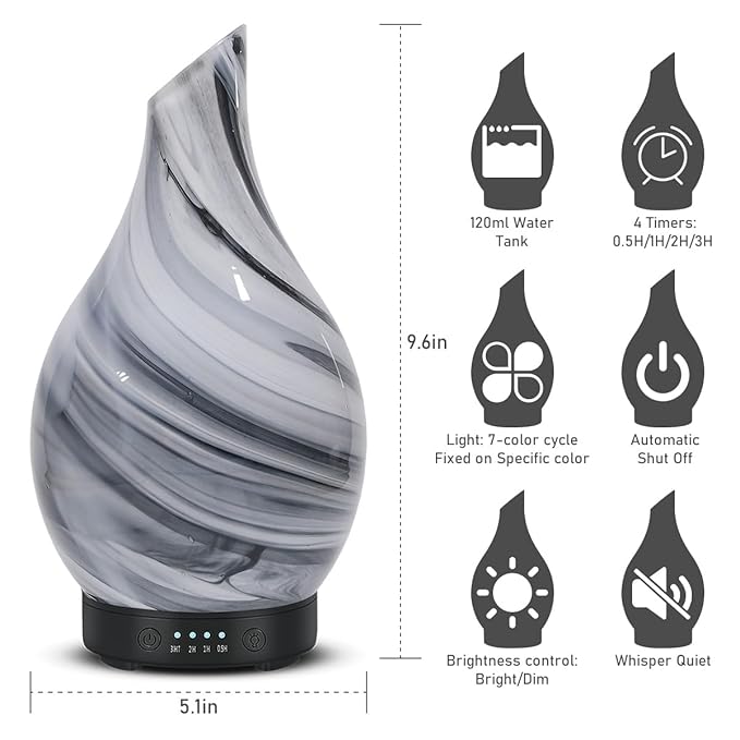 Oil Diffuser & Essential Oils Set - Aromatherapy Diffuser with 6 Essential Oils Set, Ultrasonic Cool Mist Oil Diffusers for Essential Oils, 4 Timer & 7 LED Light, with Auto Shut-Off Protection Gifts - Image 6