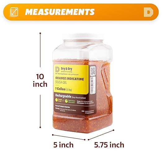 Dry & Dry [5 LBS] Premium Orange Indicating Silica Gel Desiccant Beads(Industry Standard 3-5 mm) - Rechargeable Silica Gel Beads(5 LBS) - Image 2