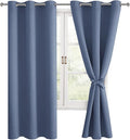 Hiasan Blackout Curtains for Bedroom, 38 x 63 Inches Length - Thermal Insulated & Light Blocking Window Curtains for Living Room, 2 Drape Panels Sewn with Tiebacks, Blue Haze by Hiasan