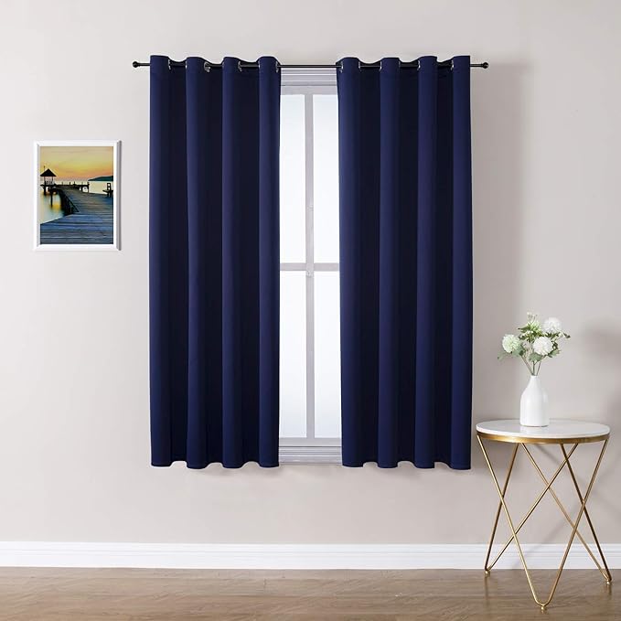 ChrisDowa Grommet Blackout Curtains for Bedroom and Living Room - 2 Panels Set Thermal Insulated Room Darkening Curtains (Navy Blue, 52W x 63L) by ChrisDowa