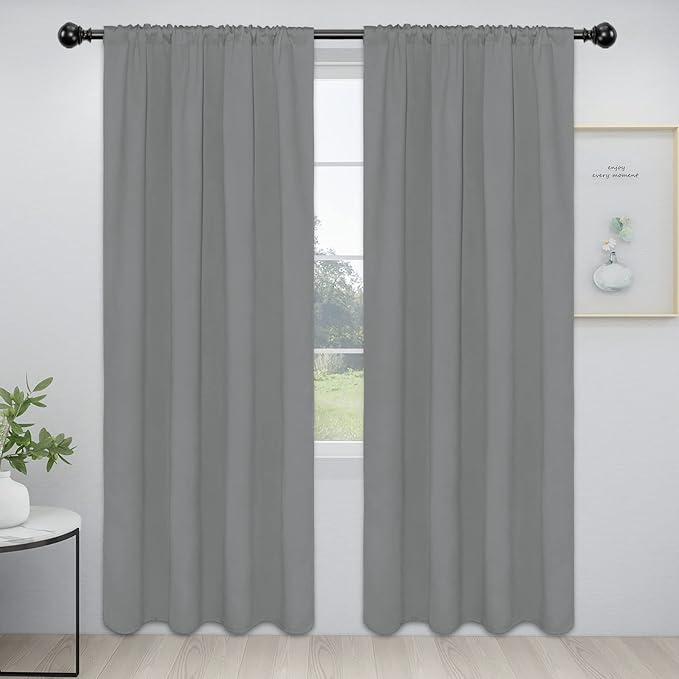 Easy-Going Rod Pocket Blackout Curtains for Bedroom, Room Darkening Window Curtains for Living Room, Thermal Insulated Noise Reduction Solid Window Drapes, 2 Panels(42x84 in, Light Gray) by Easy-Going