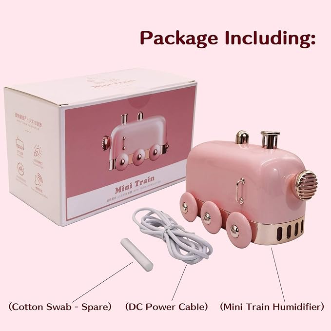 Portable Mini Humidifier, 300ml Cute Train Small Humidifier, Cool Mist Diffuser for Desktop / Office / Bedroom, Ultra Quiet, LED Light Function, USB Charge, Auto Shut Off - Image 5