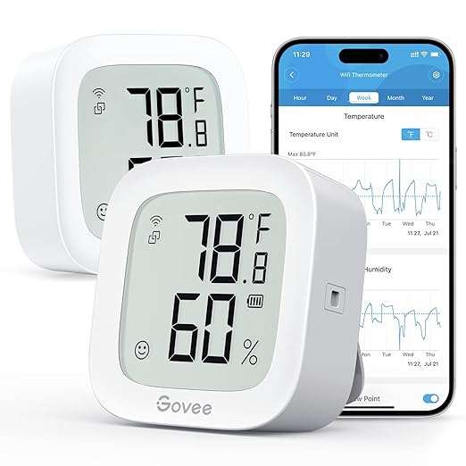 Govee WiFi Thermometer Hygrometer 2Pack H5103, Indoor Temperature Humidity Sensor with Electronic Ink Display, App Notification Alert, Free Data Storage Export, Digital Remote Monitor for Bedroom by Govee