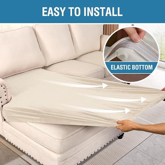 H.VERSAILTEX Velvet Stretch Individual Chaise Cover Sectional Couch Covers for L Shaped Sofa Both Left/Right Furniture Protector Seat Cushion Sofa Cover (1 Piece Chaise Cover, Cream) - Image 6