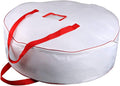 TQS 25" Christmas Wreath Container Bag - Christmas Large Wreath Bag Storage Cover- Reinforced Wide Heavy Duty Handle & Double Sleek Zipper - Protect Your Garlands Party Decorations - White by TQS