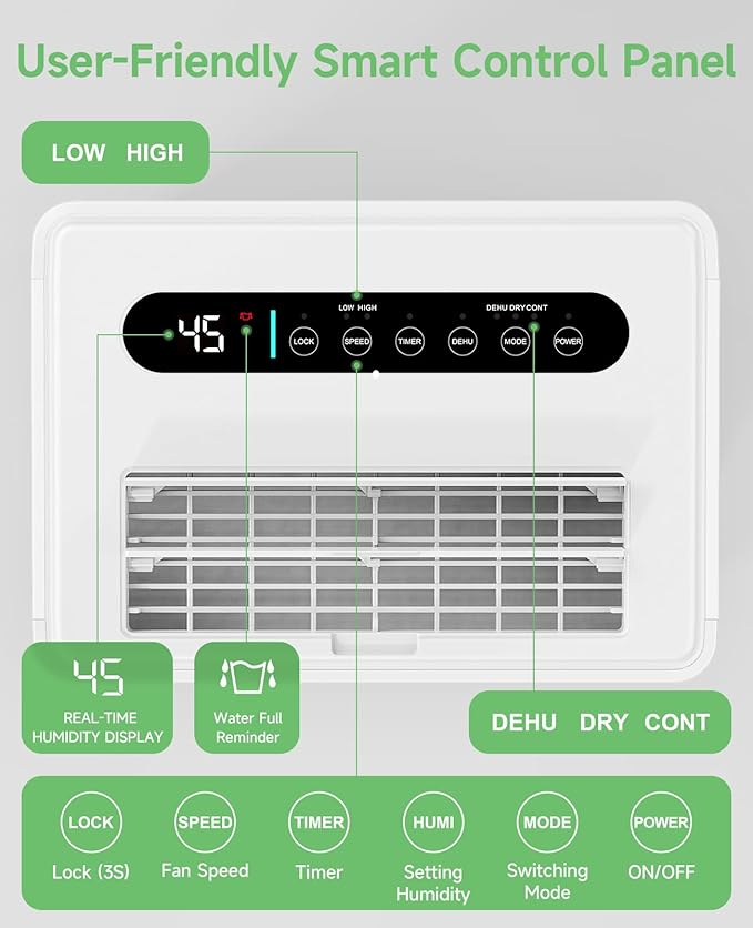 1500 Sq.ft Dehumidifier for Basement, Trazico 21 Pint Quiet Dehumidifiers for Home with Drain Hose, Smart Humidity Control, 3 Modes, 24H Timer, Auto Defrost, for Large Room, Bedroom, and Bathroom - Image 6