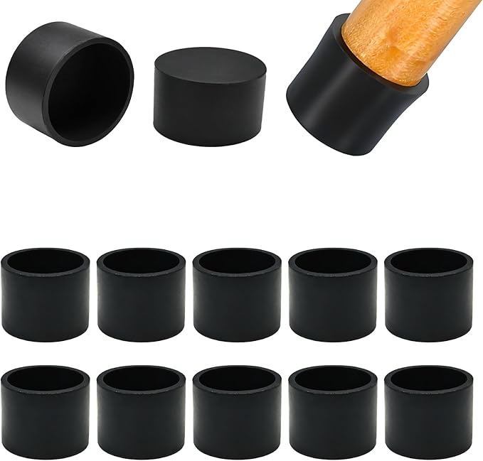 1" (25.7mm) Silicone Chair Leg Floor Protectors, Rubber Chair Leg Caps, Non-Slip Furniture Pads Round Chair Feet Covers End Caps for Hardwood Floors, Patio & Table Foots, Black (10PCS) by EASYEAH